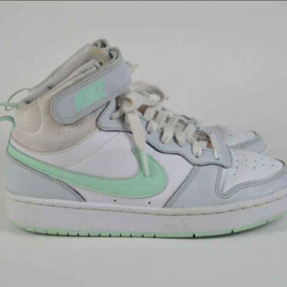 Nike Court Borough Mid 2 GS Pure Platinum Mint Foam Tennis Shoes Sneakers W 7Y - Picture 1 of 9